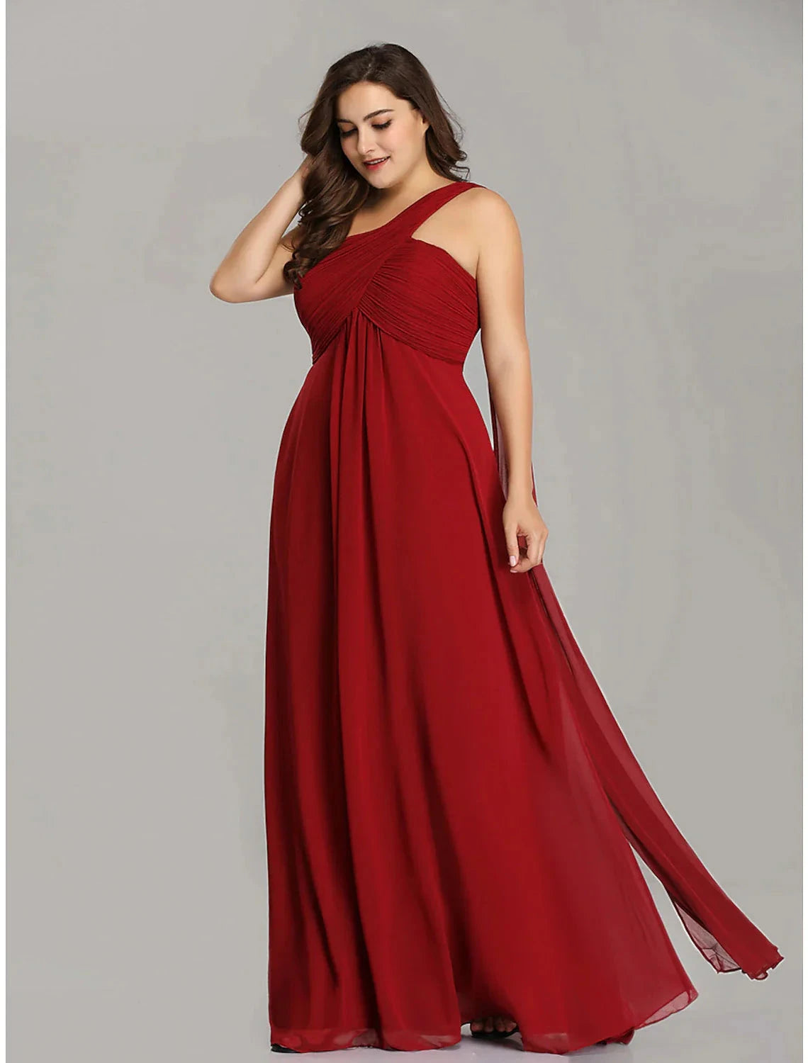 A-Line Evening Gown Empire Dress Formal Evening Floor Length Sleeveless One Shoulder Bridesmaid Dress Chiffon Backless with Pleats Draping by YiHuiw