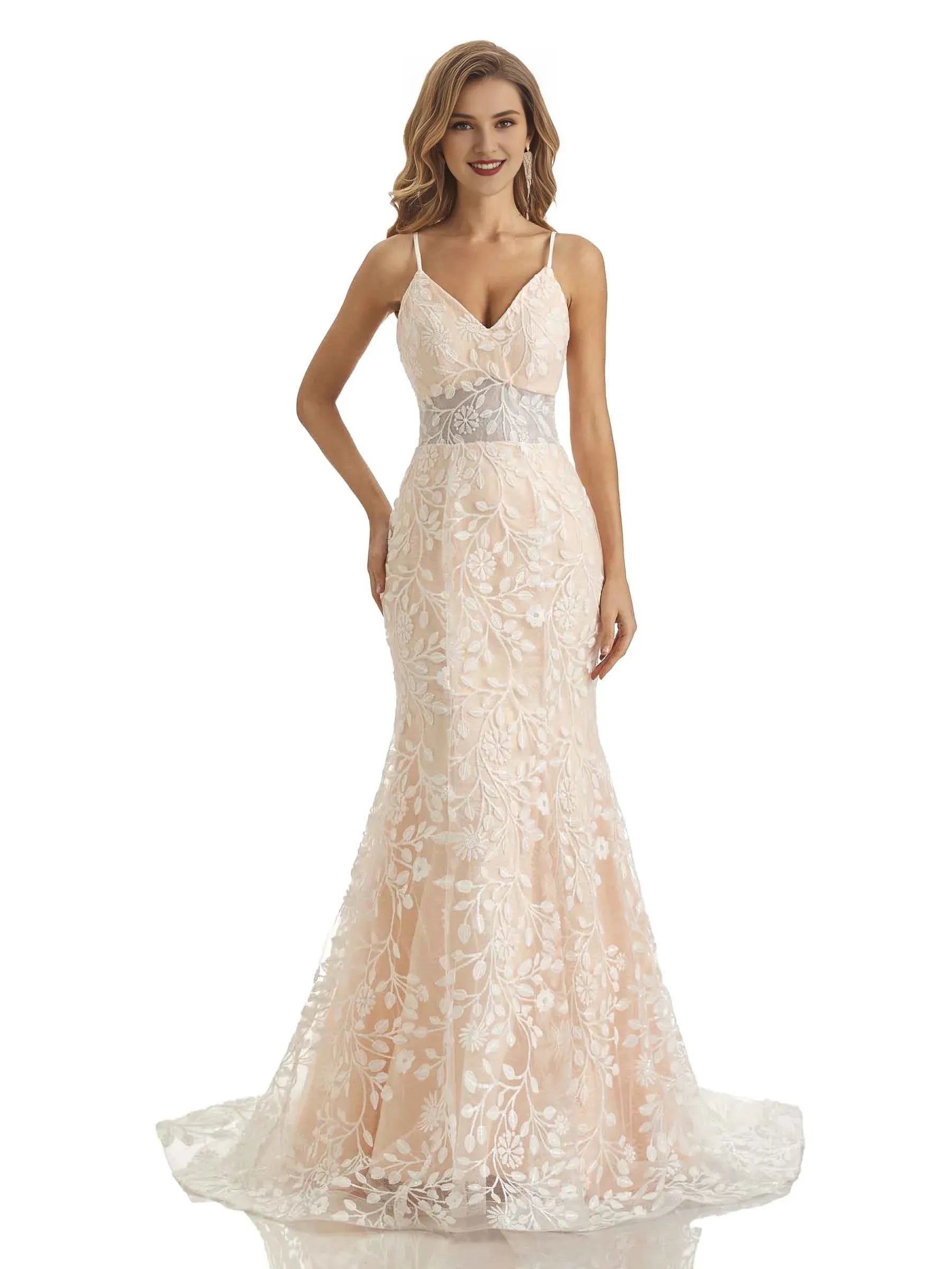 Mermaid V-Neck Floor-Length Wedding Dress - Yihuiw by Yihuiw