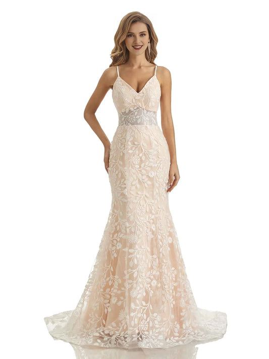 Mermaid V-Neck Floor-Length Wedding Dress - Yihuiw by Yihuiw