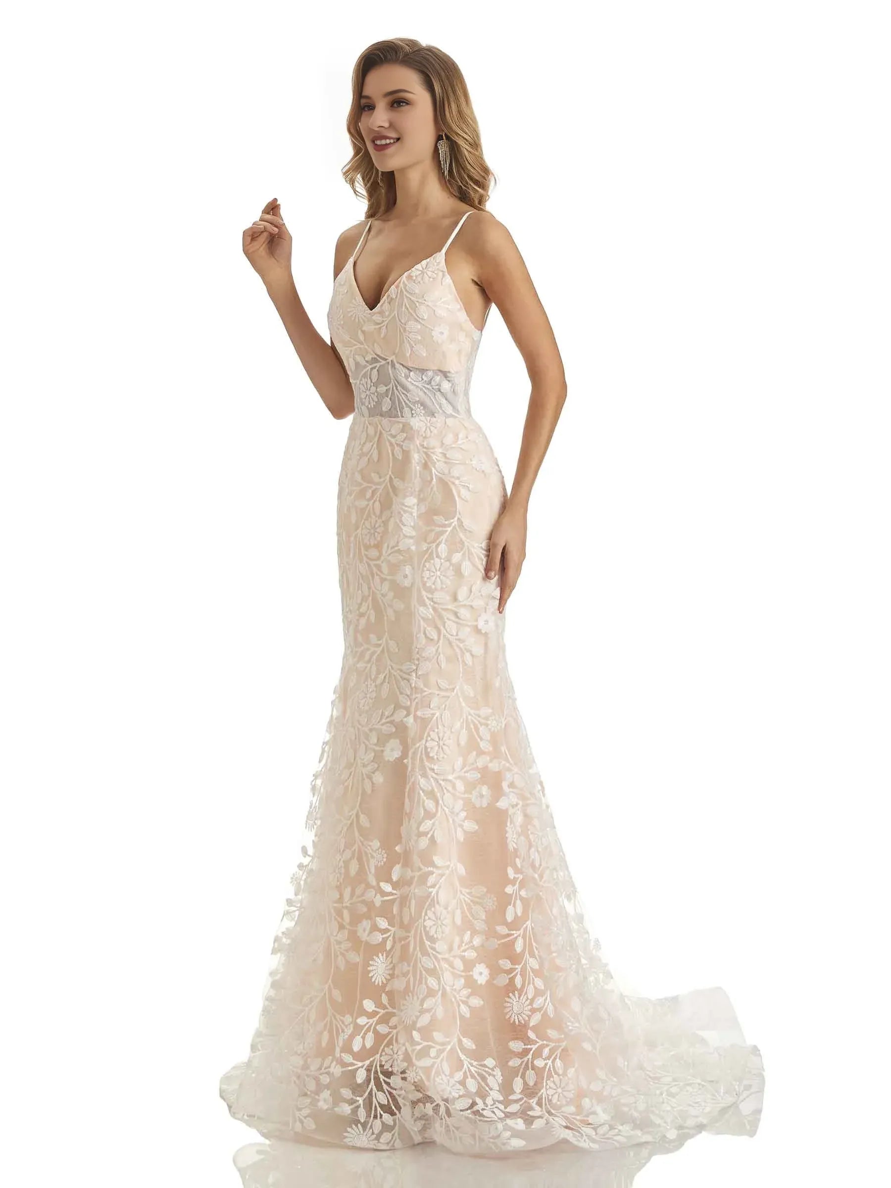 Mermaid V-Neck Floor-Length Wedding Dress - Yihuiw by Yihuiw