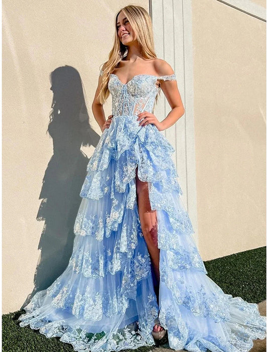 Mermaid / Trumpet Prom Dresses Corsets Dress Wedding Guest Evening Party Court Train Sleeveless Off Shoulder Tulle with Sequin Slit by YiHuiw