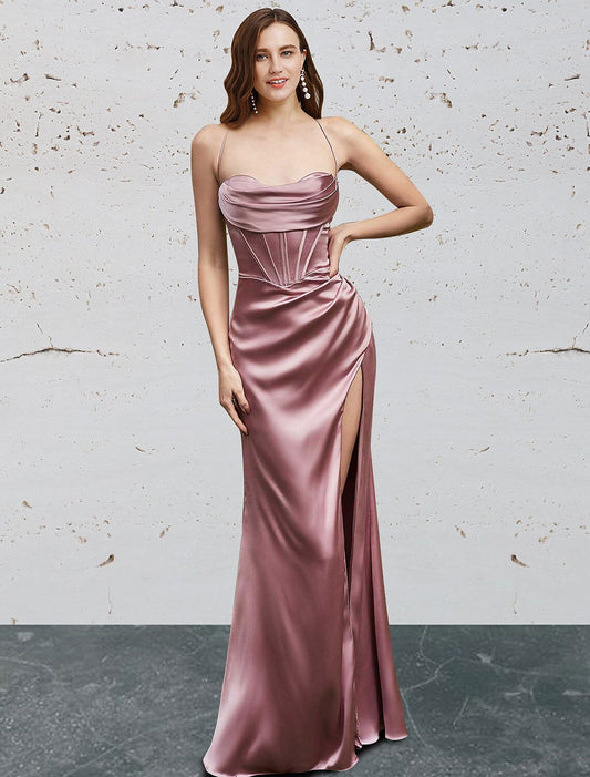 Mermaid / Trumpet Prom Dresses Vintage Dress Prom Floor Length Sleeveless Sweetheart Bridesmaid Dress Charmeuse Backless with Slit Pure Color by YiHuiw