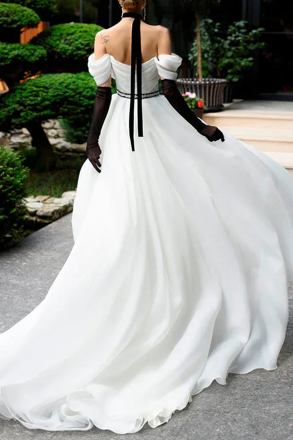 A-Line Off-Shoulder Floor-Length Wedding Dress - Yihuiw by Yihuiw