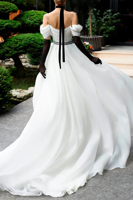 A-Line Off-Shoulder Floor-Length Wedding Dress - Yihuiw by Yihuiw