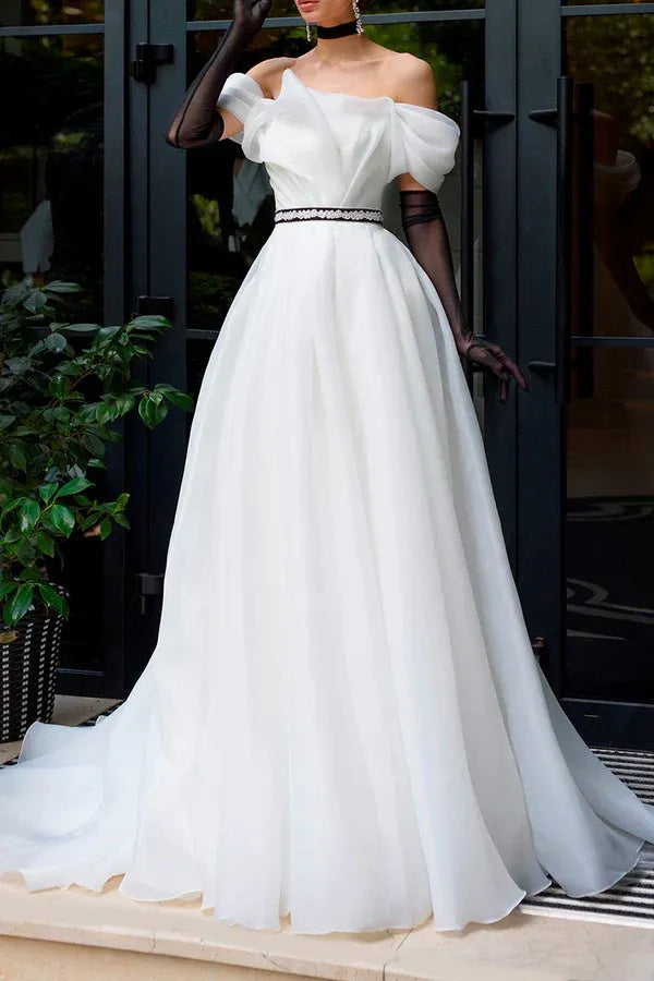 A-Line Off-Shoulder Floor-Length Wedding Dress - Yihuiw by Yihuiw
