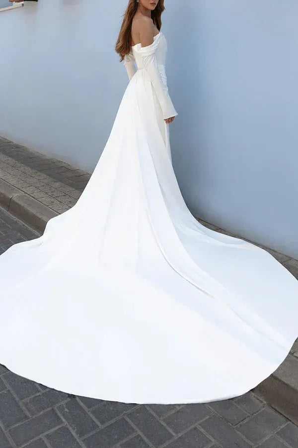 A-Line High Slit Floor-Length Wedding Dress - Yihuiw by Yihuiw