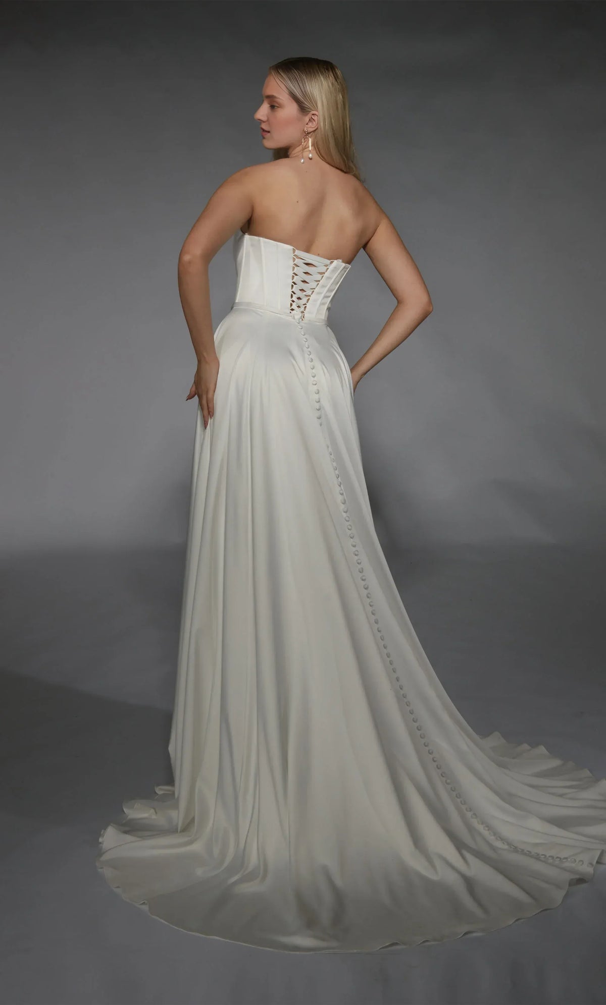 Strapless Satin Lace-Up Back High Slit Wedding Dress - Yihuiw by Yihuiw