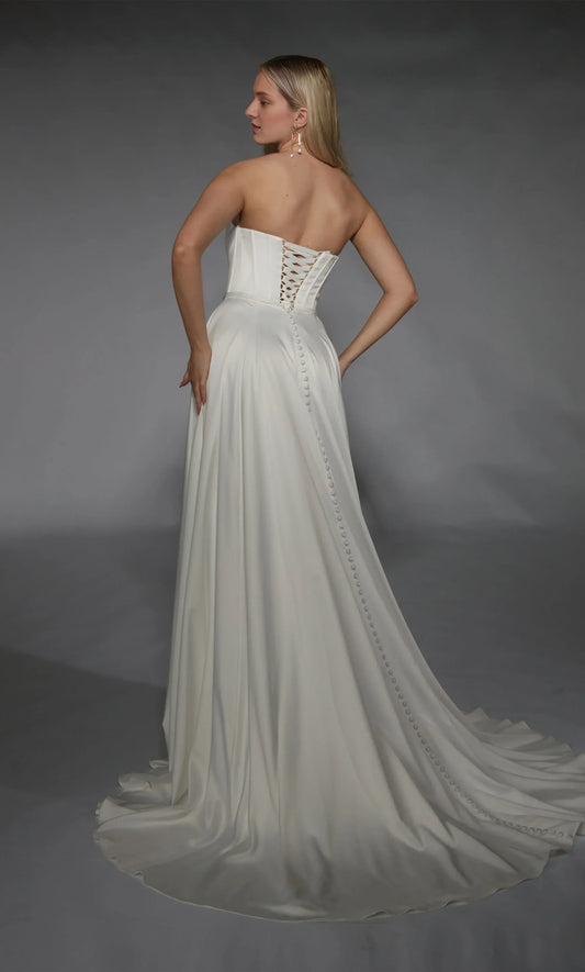 Strapless Satin Lace-Up Back High Slit Wedding Dress - Yihuiw by Yihuiw