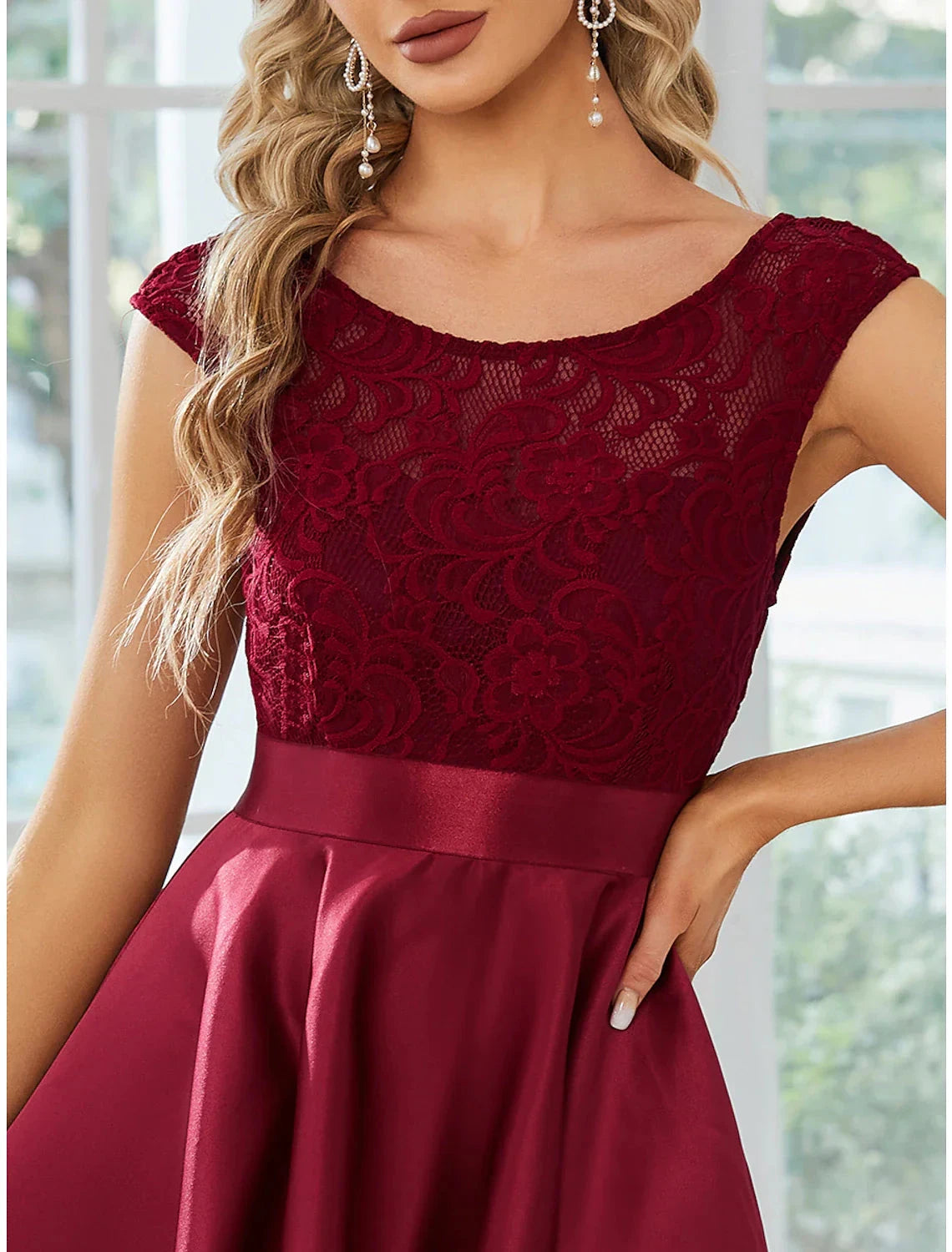 A-Line Wedding Guest Dresses Casual Dress Party Wear Asymmetrical Sleeveless Jewel Neck Satin with Pure Color by YiHuiw