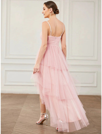 A-Line Party Dresses Vintage Dress Prom Birthday Knee Length Sleeveless Spaghetti Strap Tulle with Ruched by YiHuiw