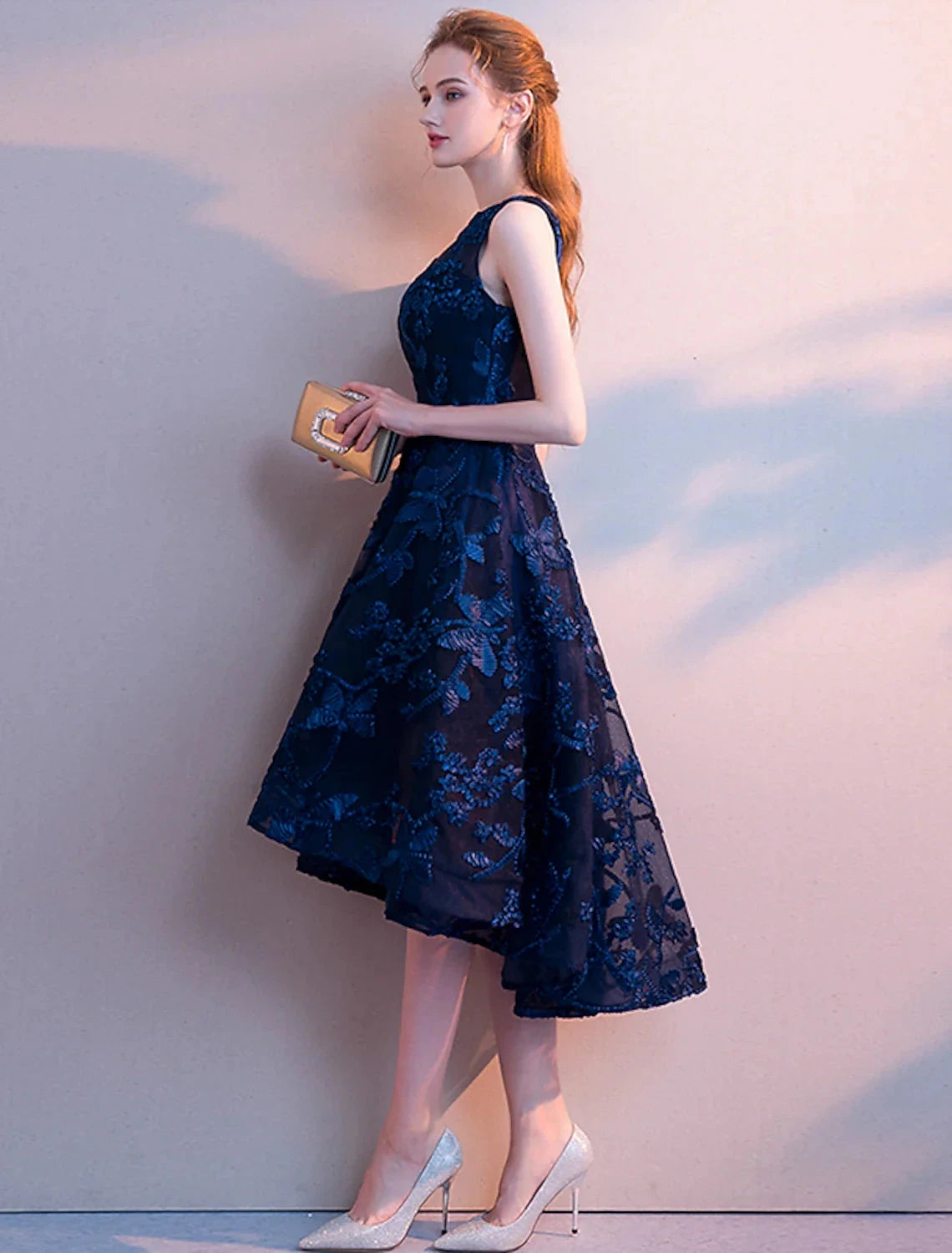 A-Line Cocktail Dresses Minimalist Dress Homecoming Party Wear Asymmetrical Sleeveless Jewel Neck Tulle with Pleats Pattern / Print by YiHuiw