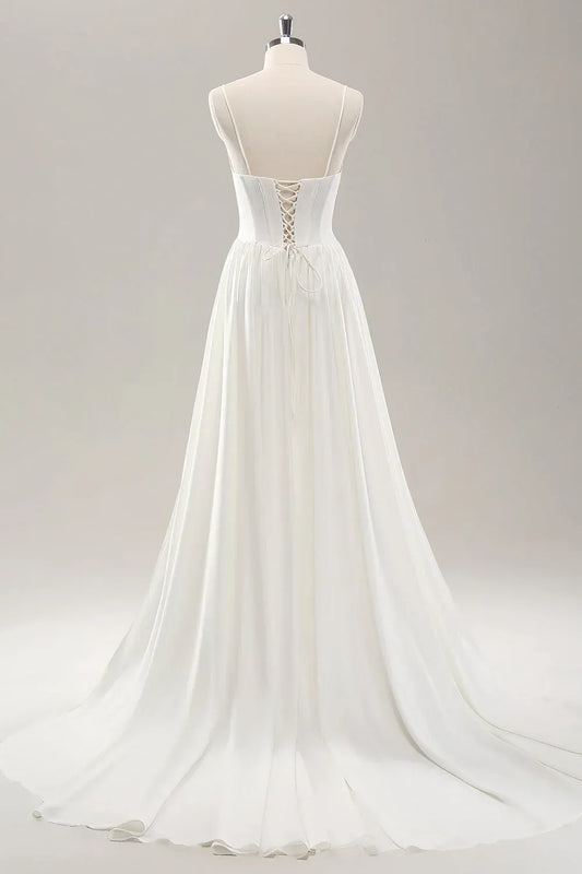 A-Line Spaghetti Strap Floor-Length Wedding Dress - Yihuiw by Yihuiw