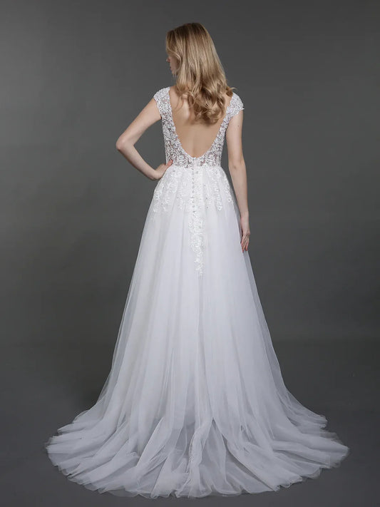A-Line V-Neck Floor-Length Wedding Dress - Yihuiw by Yihuiw