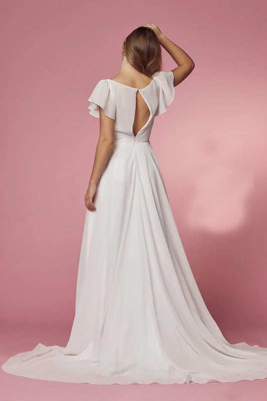 A-Line V-Neck Floor-Length Wedding Dress - Yihuiw by Yihuiw