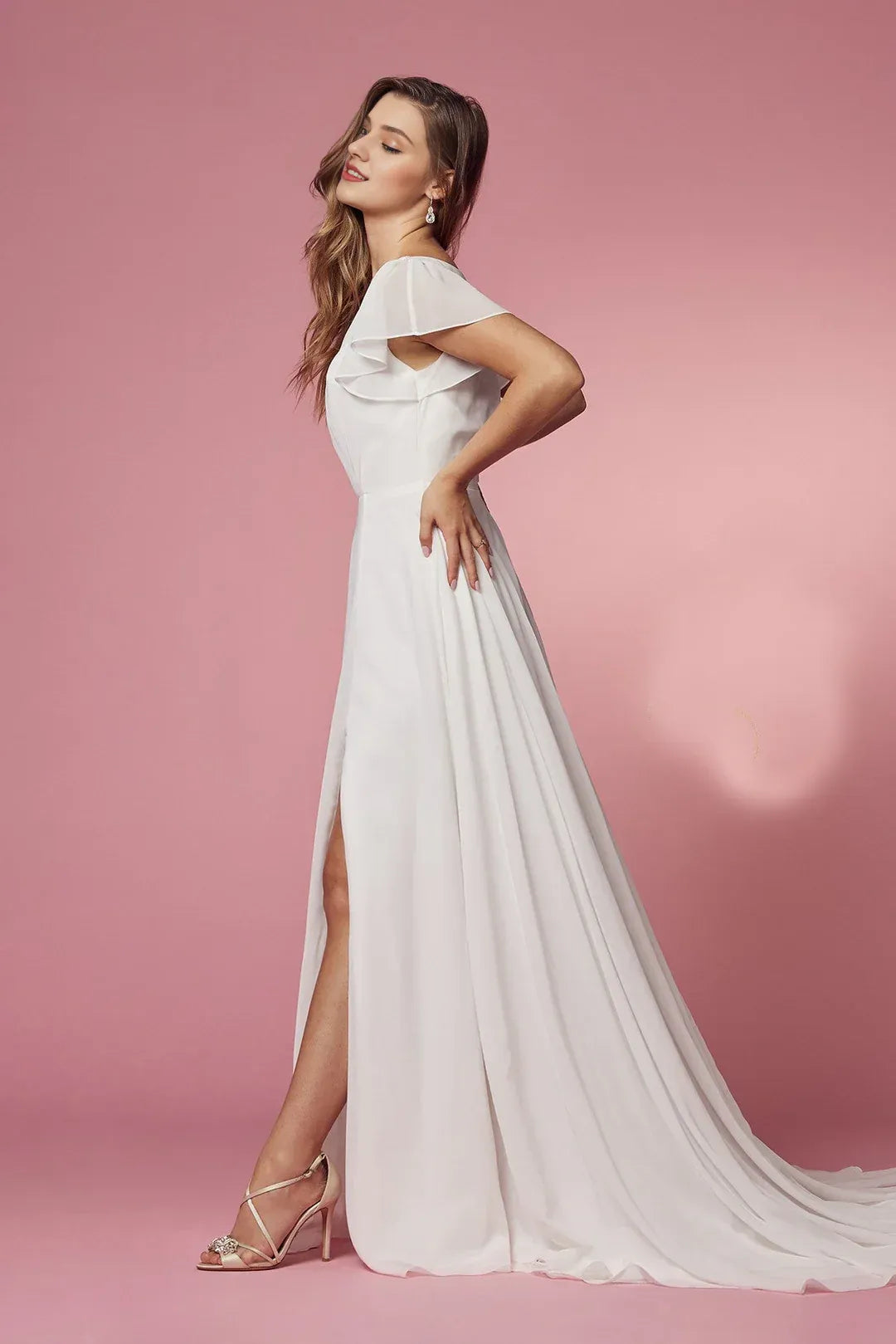 A-Line V-Neck Floor-Length Wedding Dress - Yihuiw by Yihuiw