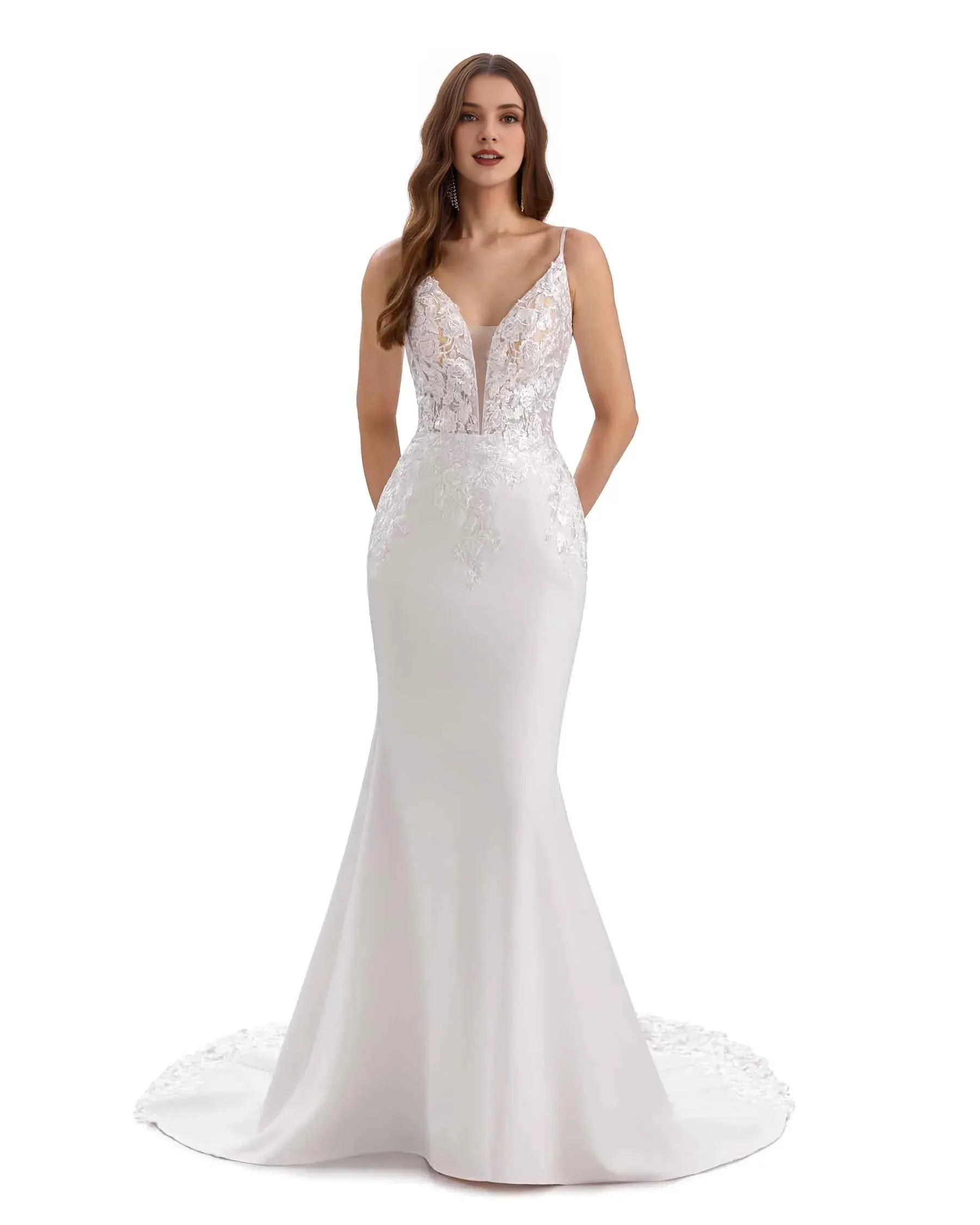 Mermaid V-Neck Floor-Length Wedding Dress - Yihuiw by Yihuiw