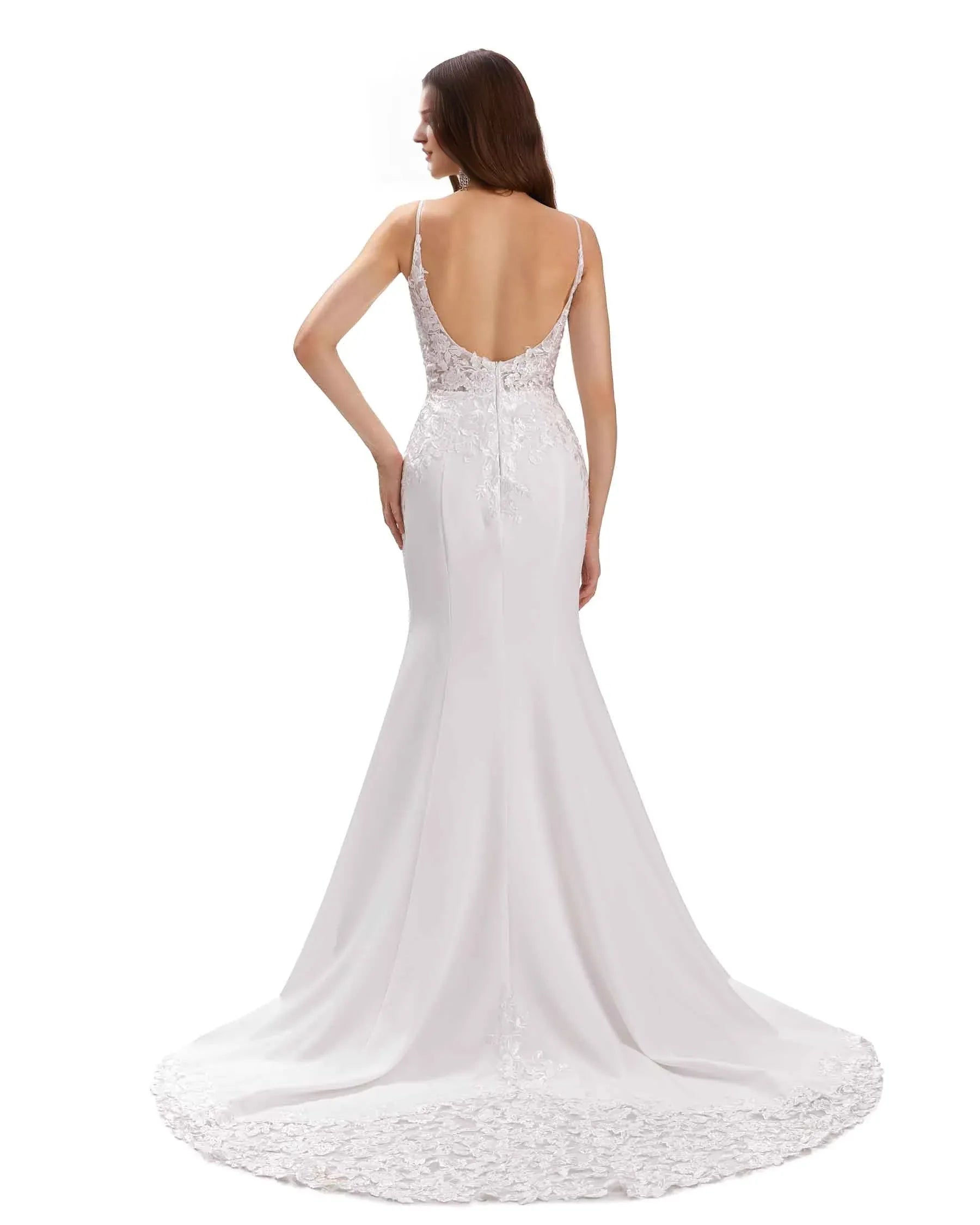 Mermaid V-Neck Floor-Length Wedding Dress - Yihuiw by Yihuiw
