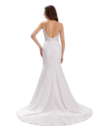Mermaid V-Neck Floor-Length Wedding Dress - Yihuiw by Yihuiw