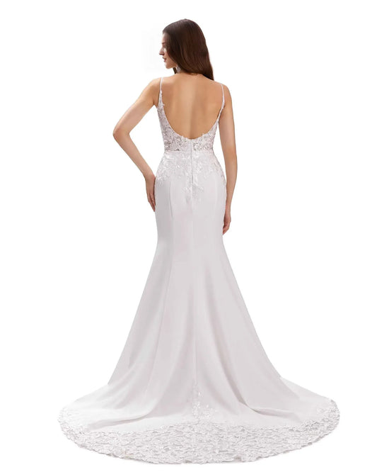 Mermaid V-Neck Floor-Length Wedding Dress - Yihuiw by Yihuiw