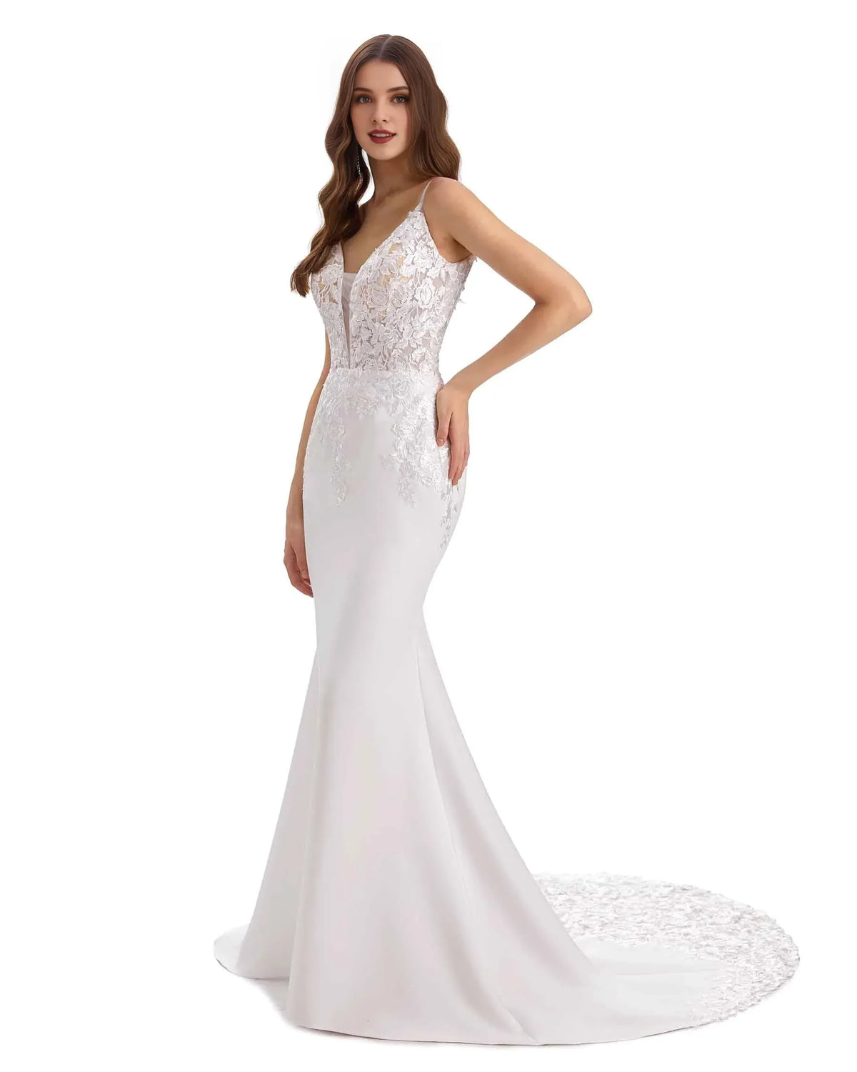 Mermaid V-Neck Floor-Length Wedding Dress - Yihuiw by Yihuiw