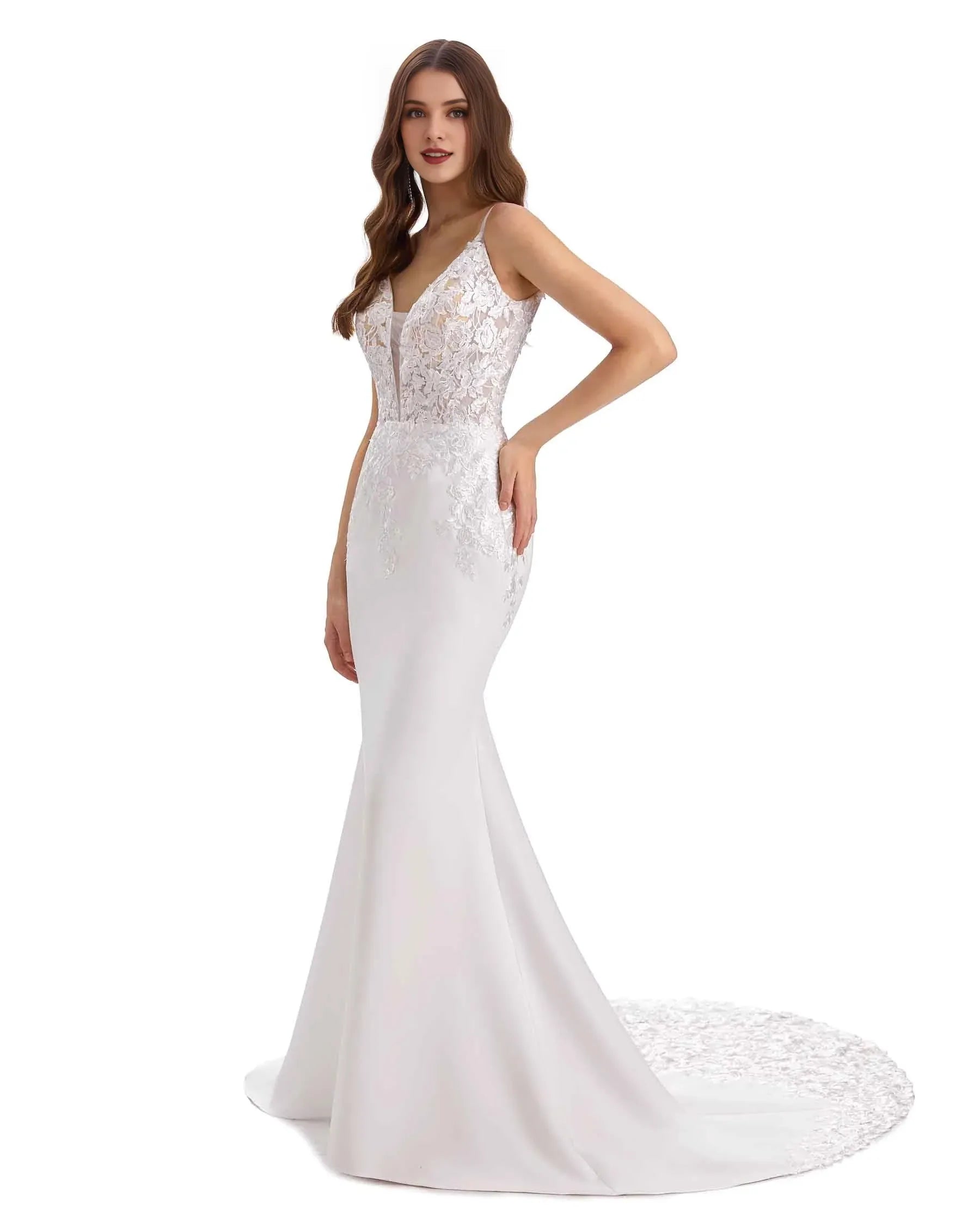 Mermaid V-Neck Floor-Length Wedding Dress - Yihuiw by Yihuiw