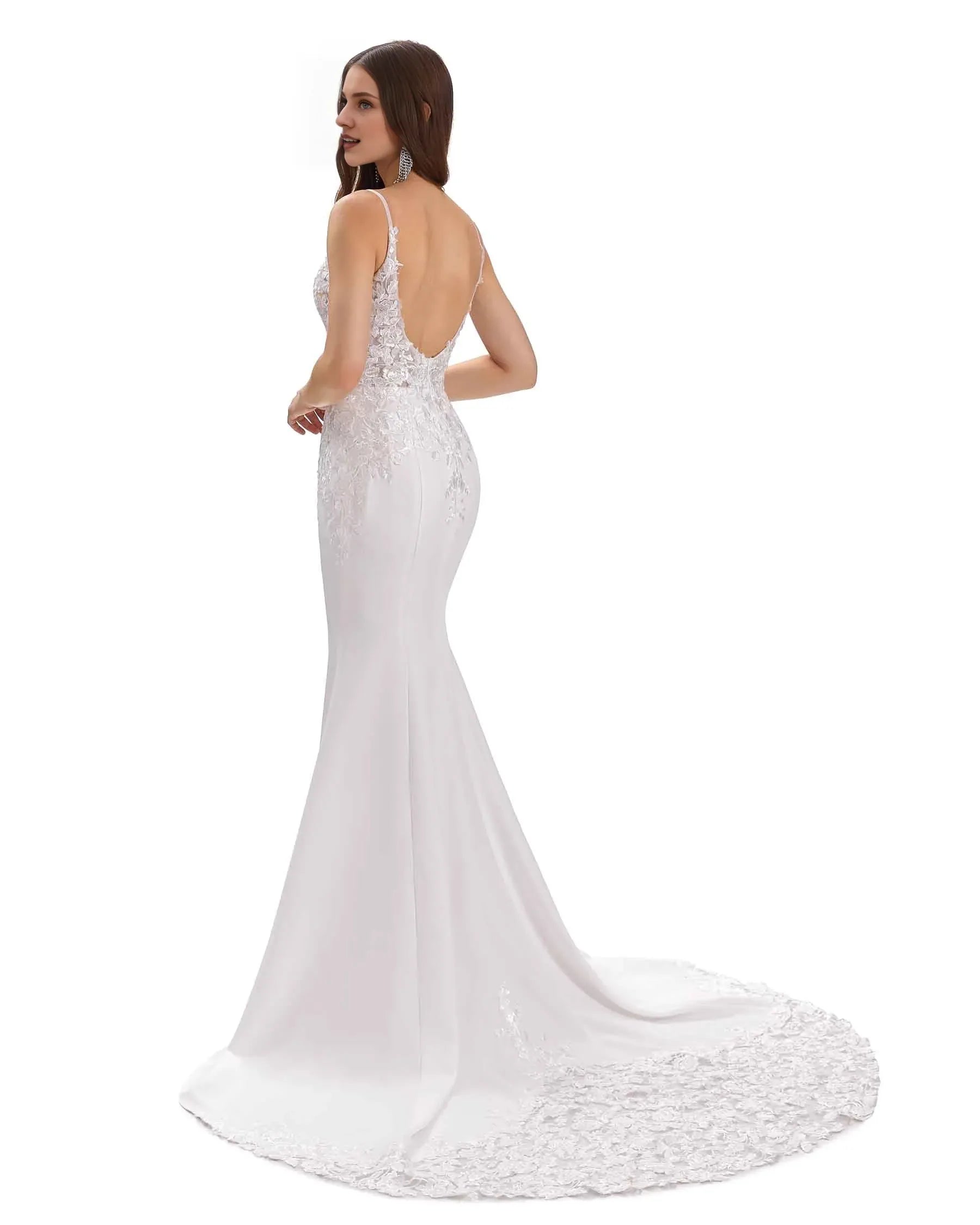 Mermaid V-Neck Floor-Length Wedding Dress - Yihuiw by Yihuiw