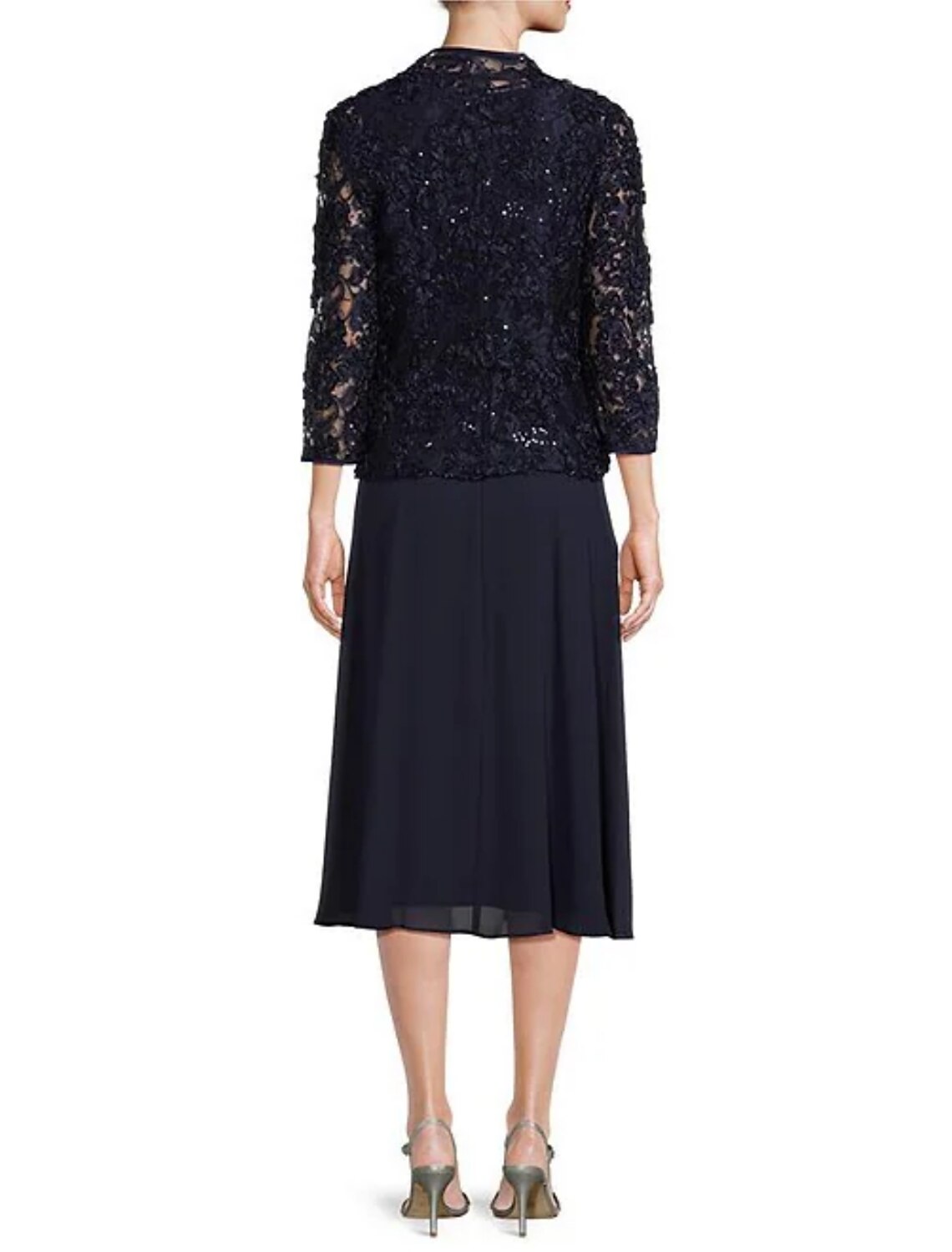A-Line Mother of the Bride Dress Wedding Guest Elegant Petite Scoop Neck Tea Length Chiffon Lace 3/4 Length Sleeve with Pleats Crystal Brooch by YiHuiw