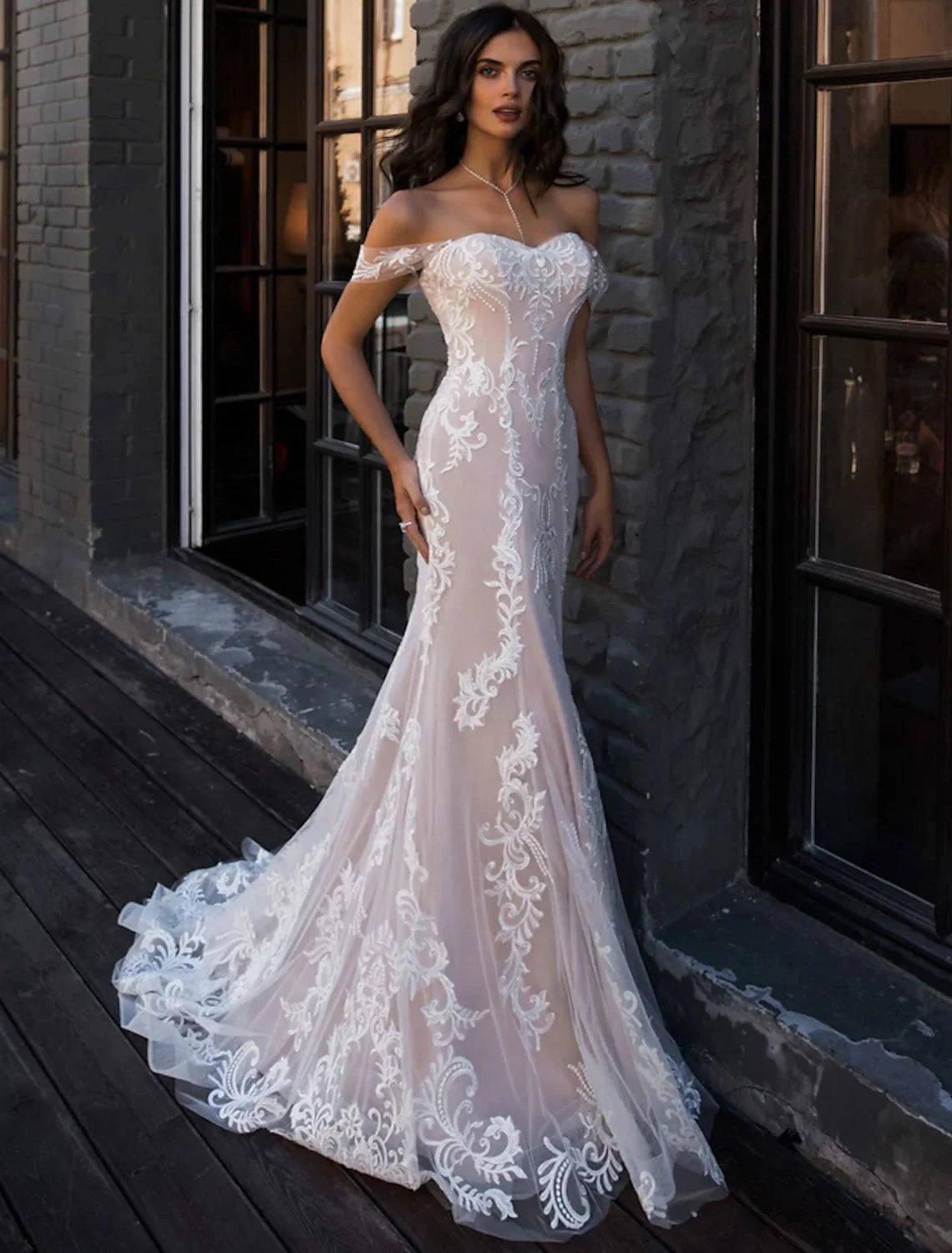 Beach Boho Wedding Dresses Mermaid / Trumpet Off Shoulder Cap Sleeve Court Train Lace Bridal Gowns With Lace Summer Wedding Party by YiHuiw