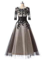 Ball Gown Evening Gown Color Block Dress Formal Evening Ankle Length Half Sleeve Jewel Neck Fall Wedding Guest Lace with Lace Insert Appliques