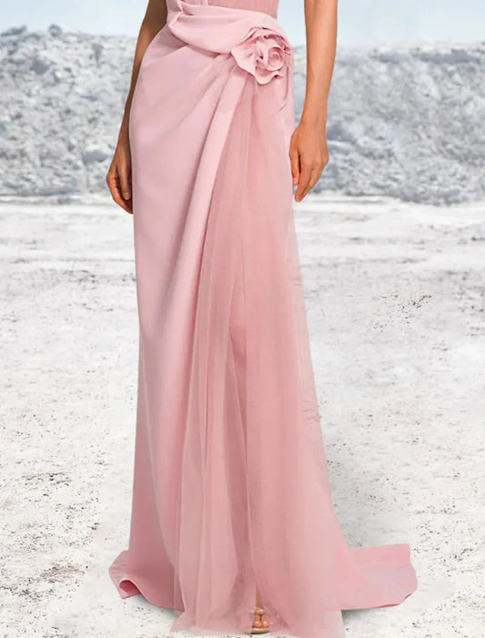 Mermaid / Trumpet Evening Gown Party Dress Formal Sweep / Brush Train Sleeveless Halter Satin with Ruched by YiHuiw
