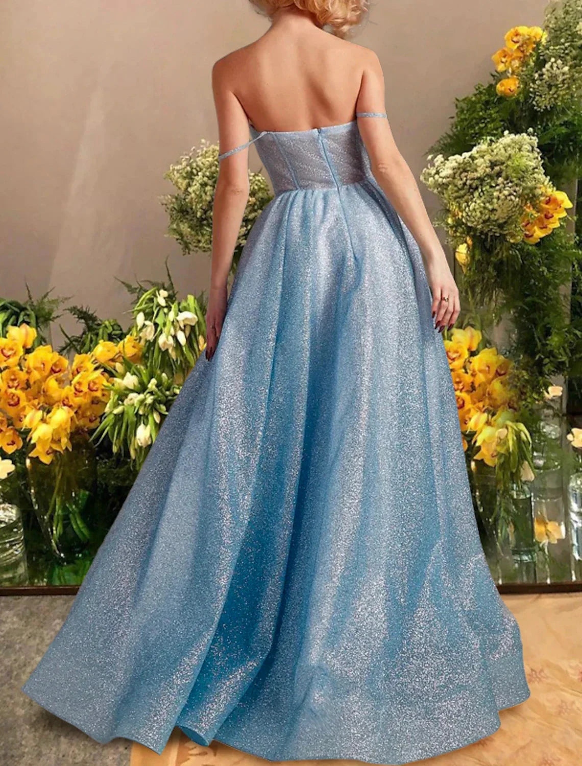 A-Line Prom Dresses Sparkle & Shine Dress Prom Black Tie Gala Floor Length Sleeveless Sweetheart Tulle with Glitter Pleats Slit by YiHuiw