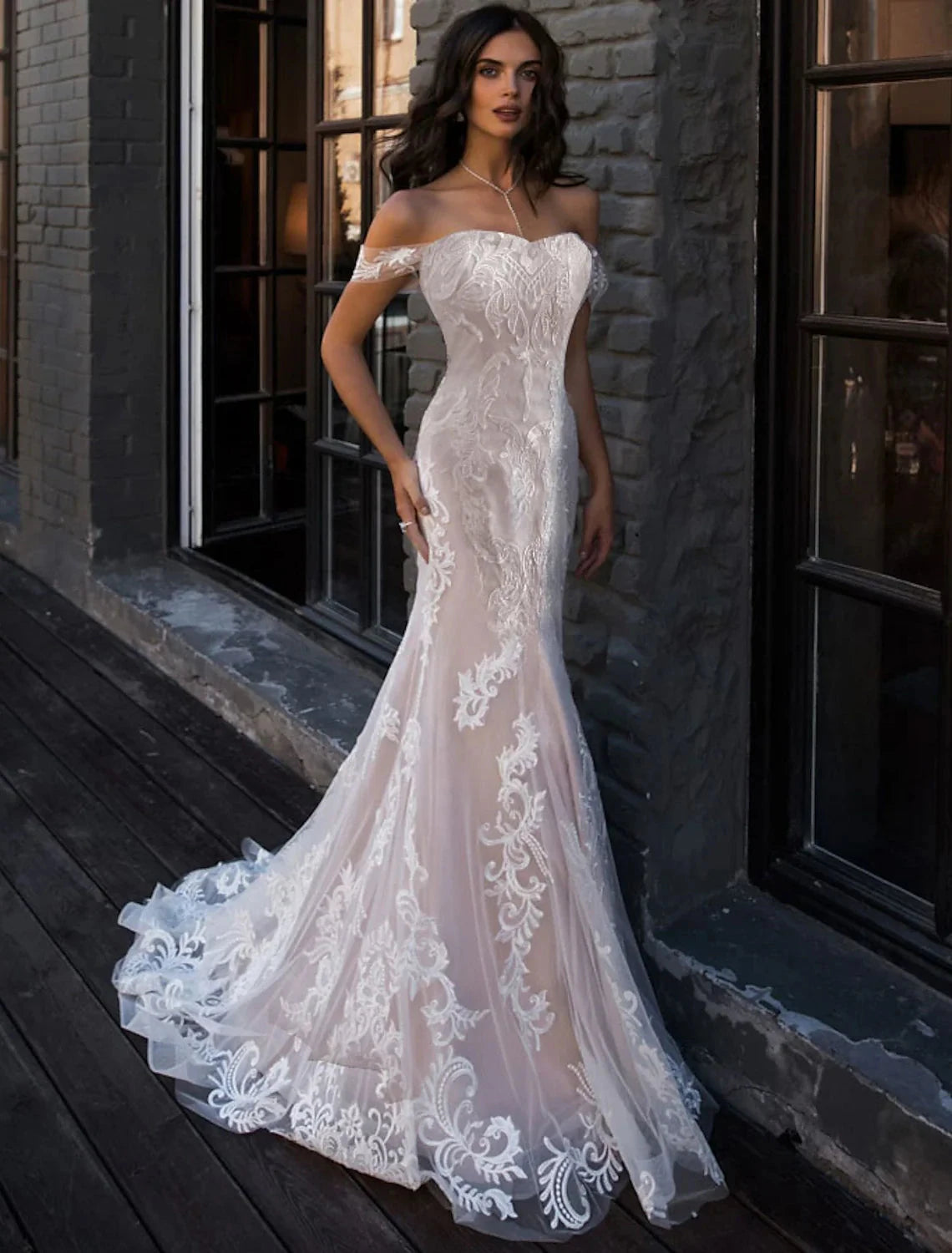 Beach Boho Wedding Dresses Mermaid / Trumpet Off Shoulder Cap Sleeve Court Train Lace Bridal Gowns With Lace Summer Wedding Party by YiHuiw