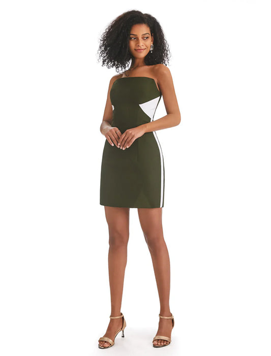 Sheath / Column Homecoming Dresses Color Block Dress Graduation Birthday Short / Mini Sleeveless Strapless  Fabric with Fringe 2025