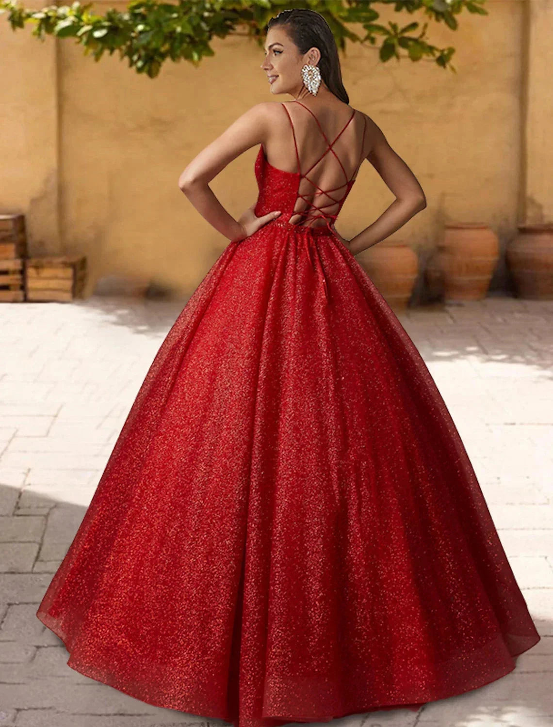 Ball Gown Quinceanera Dresses Sparkle & Shine Dress Sweet 16 Floor Length Sleeveless Spaghetti Strap Tulle with Glitter Criss Cross Pleats by YiHuiw