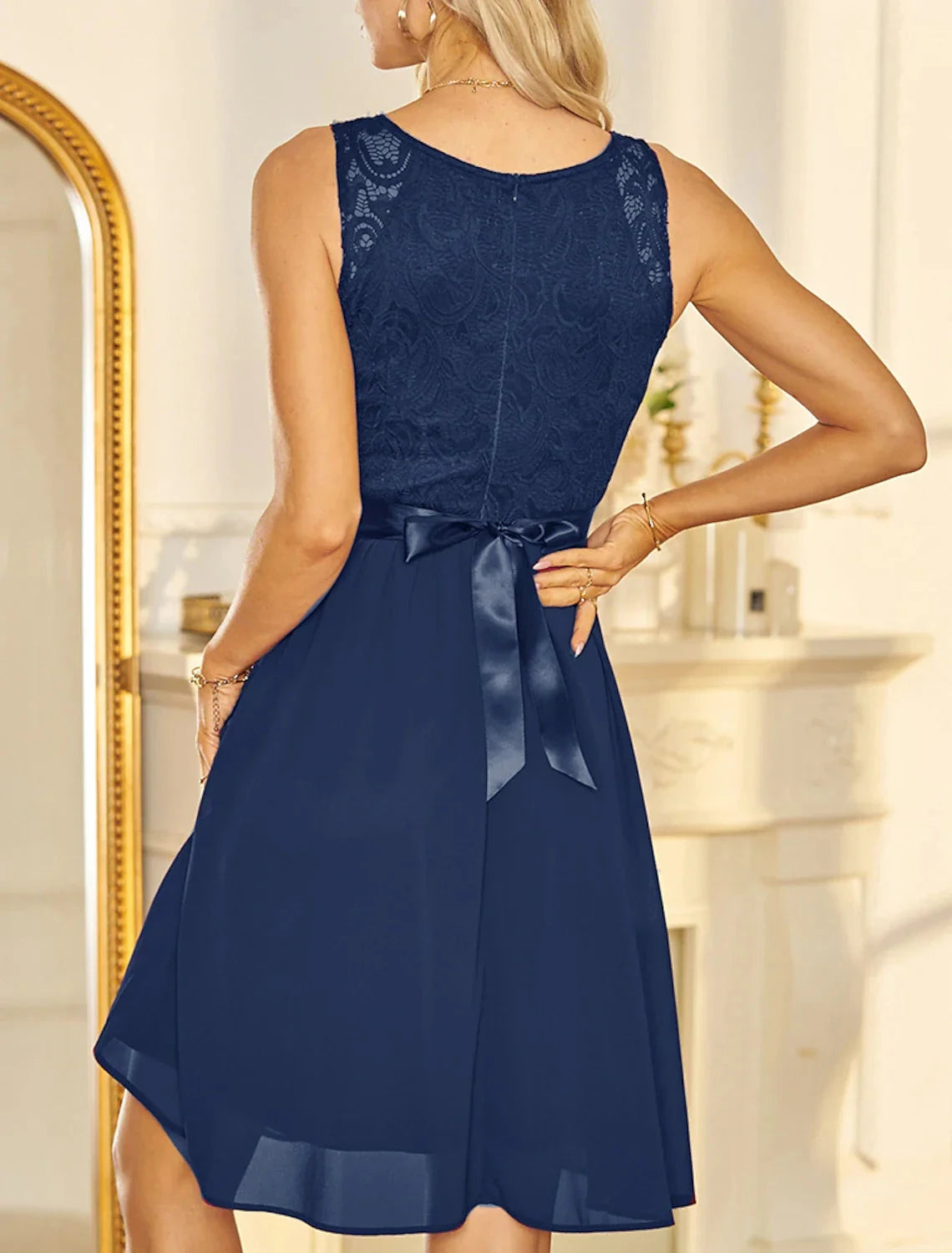 A-Line Cocktail Dresses Vintage Dress Party Wear Cocktail Party Knee Length Sleeveless V Neck Chiffon with Pleats by YiHuiw