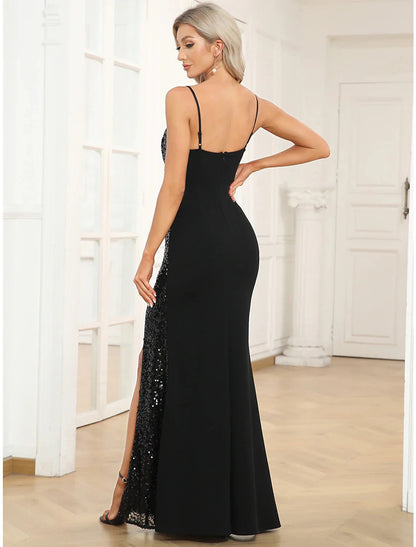Mermaid / Trumpet Evening Gown Vintage Dress Prom Floor Length Sleeveless V Neck Polyester with Sequin Slit by YiHuiw