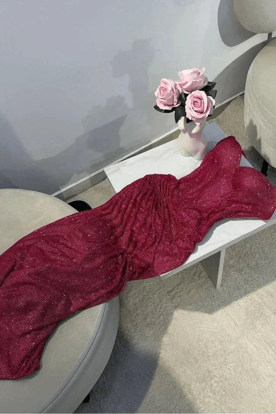 Amazing Fuchsia Sequin Prom Dress Long Mermaid Formal Gown with Split simple gentle atmospheric and unique desi Bring summer colors to enhance whiteness by YiHuiw