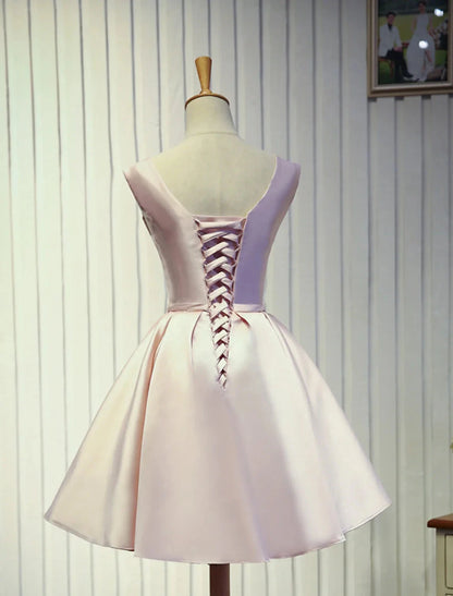 A-Line Homecoming Dresses Minimalist Dress Prom Birthday Knee Length Sleeveless Jewel Neck Satin Backless with Butterfly by YiHuiw