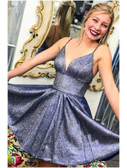 A-Line Cocktail Dresses Party Dress Homecoming Graduation Short / Mini Sleeveless V Neck Satin Backless with Pleats