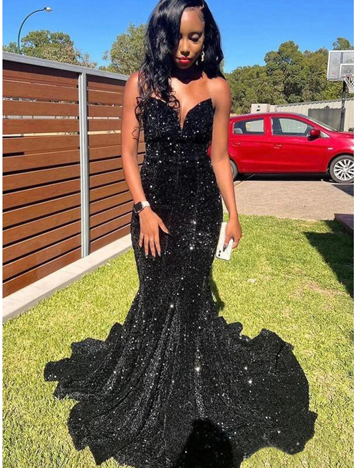 Mermaid / Trumpet Prom Dresses Glittering Dress Graduation Prom Floor Length Sleeveless V Neck Sequined with Sequin by YiHuiw