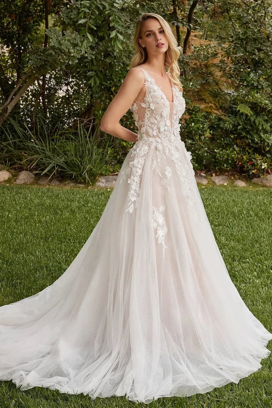 Enchanting A Line V Neck Sleeveless Plunging Back Floor Length Wedding Dress by YiHuiw