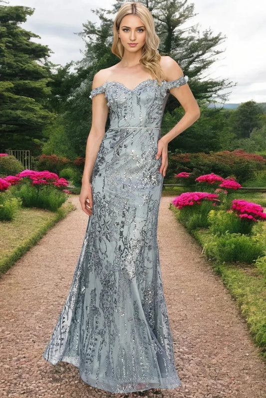 Sparkling Mermaid Sweetheart Off Shoulder Lace Up Back Floor Length Prom Dress by YiHuiw
