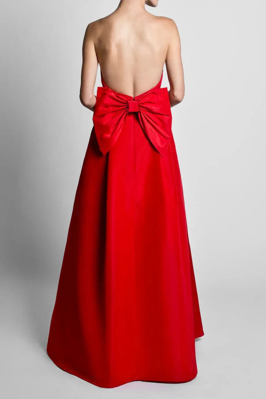 Convertible Back Bow A Line Strapless Sleeveless Open Back Floor Length For Sale Evening Dress by YiHuiw