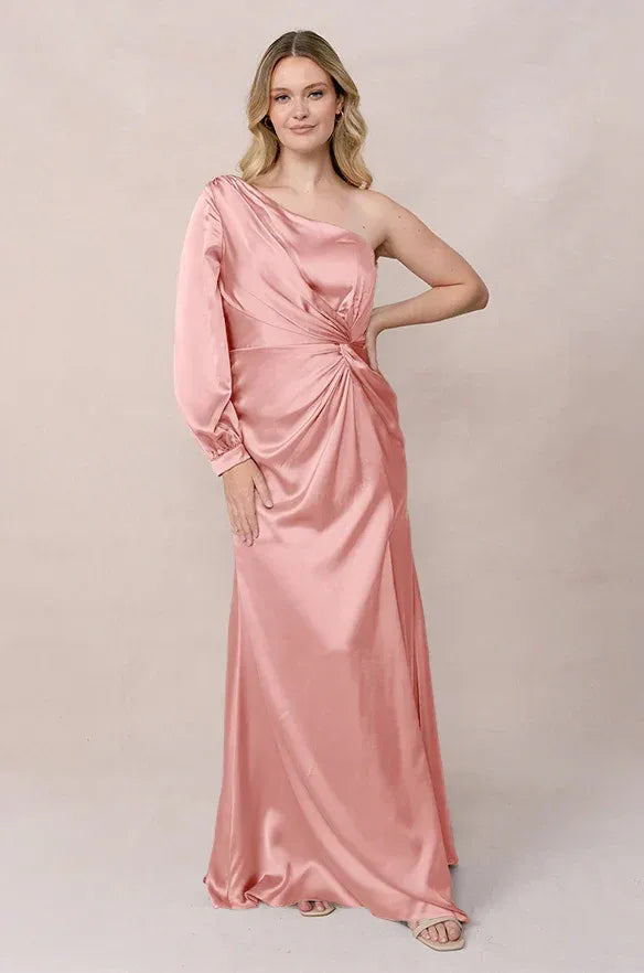 Mermaid One-Shoulder Satin Long Sleeve Wedding Dress - Yihuiw by Yihuiw
