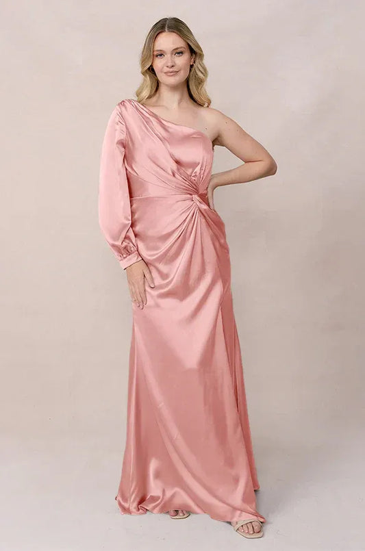 Mermaid One-Shoulder Satin Long Sleeve Wedding Dress - Yihuiw by Yihuiw