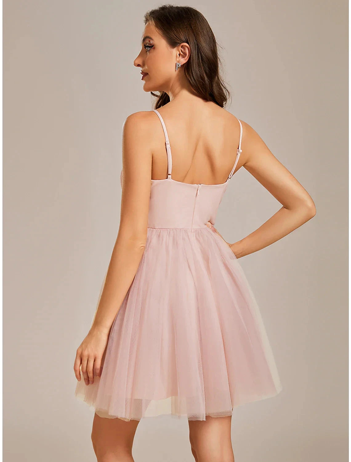 A-Line Homecoming Dresses Princess Dress Cocktail Party Birthday Short / Mini Sleeveless Spaghetti Strap Tulle with Ruched by YiHuiw