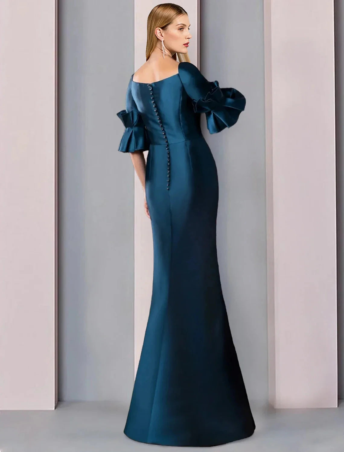 Sheath / Column Mother of the Bride Dress Formal Wedding Guest Party Elegant Square Neck Floor Length Satin Half Sleeve with Ruching by YiHuiw