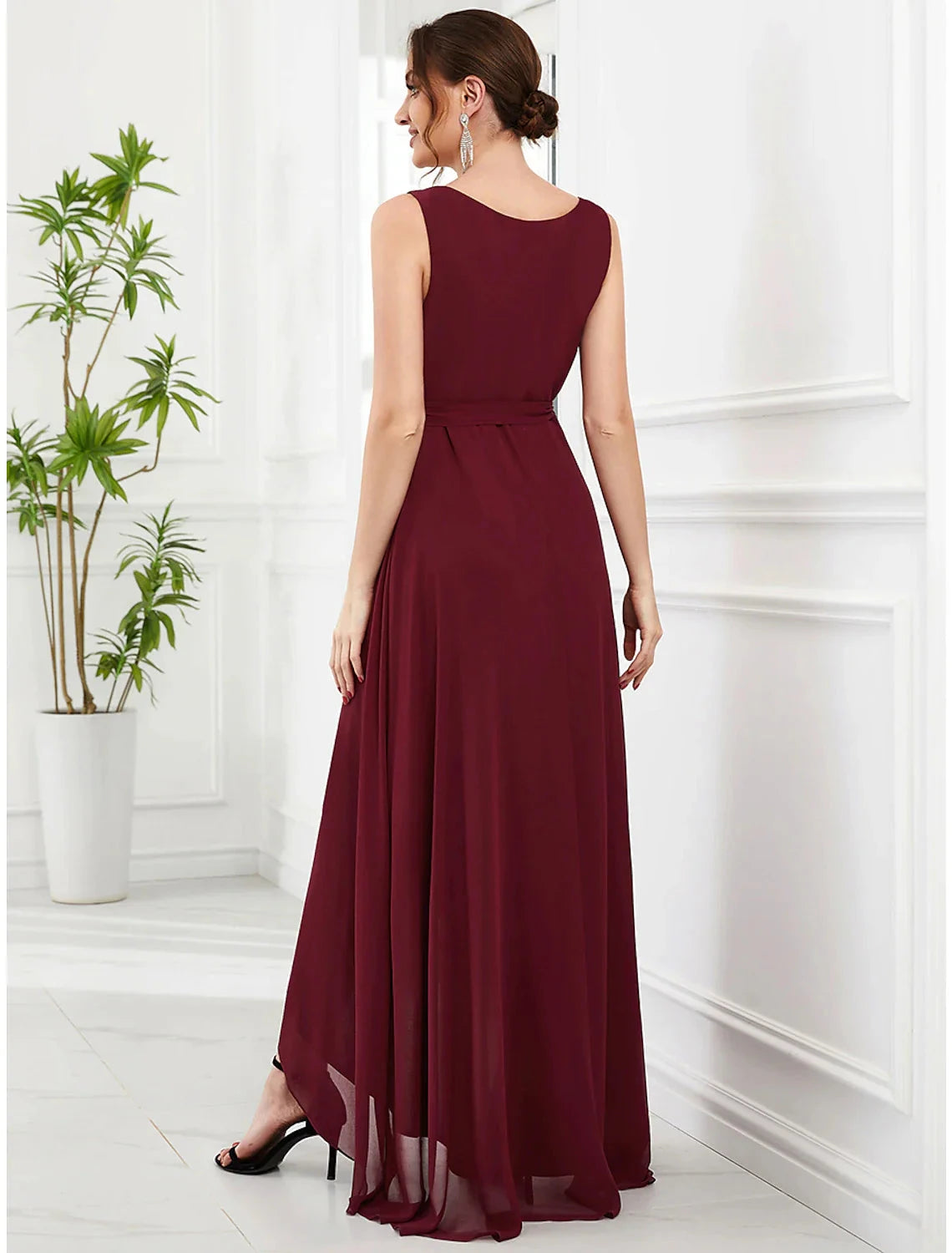 A-Line Wedding Guest Dresses Elegant Dress Party Wear Asymmetrical Sleeveless V Neck Chiffon with Ruffles Strappy by YiHuiw