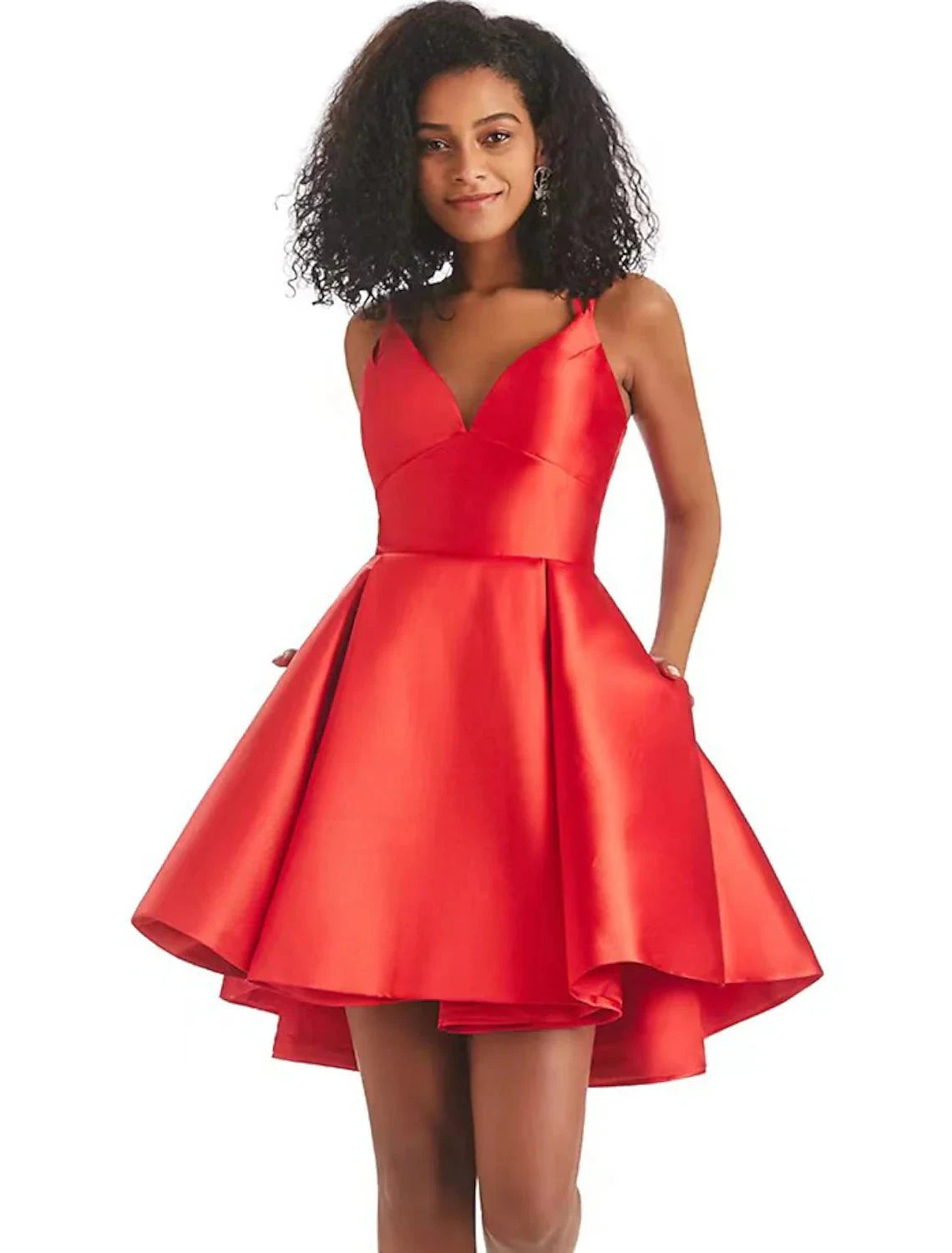 A-Line Homecoming Dresses Backless Dress Holiday Birthday Short / Mini Sleeveless V Neck Satin with Pleats by YiHuiw
