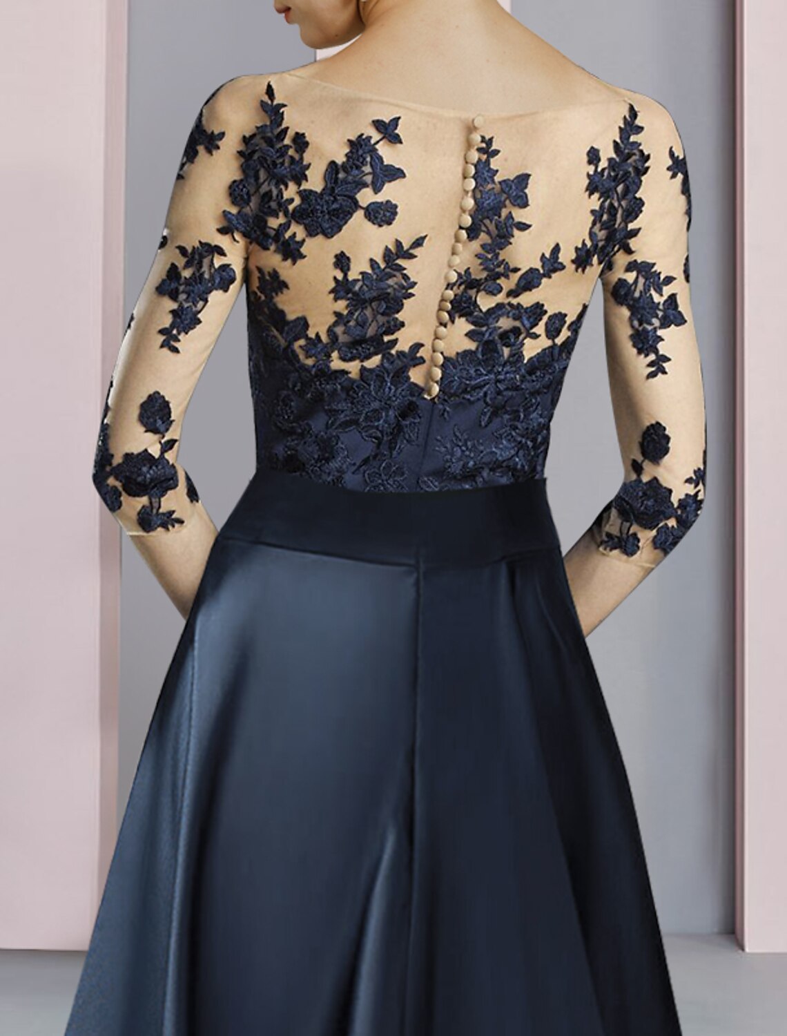 Sheath / Column Mother of the Bride Dress Fall Wedding Guest Party Elegant Scoop Neck Ankle Length Satin Lace Half Sleeve with Bow(s) Pleats by YiHuiw